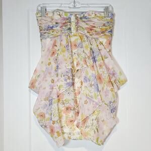 Jill Stuart Strapless Floral Sheer Overlay Mini